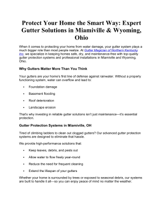 Protect Your Home the Smart Way: Expert Gutter Solutions in Miamiville & Wyoming