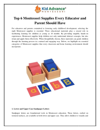 Top 6 Montessori Supplies Every Educator and Parent Should Have