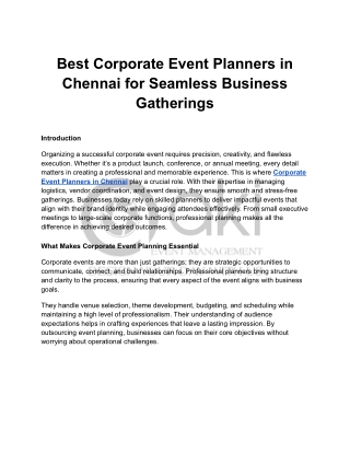 Best Corporate Event Planners in Chennai for Seamless Business Gatherings