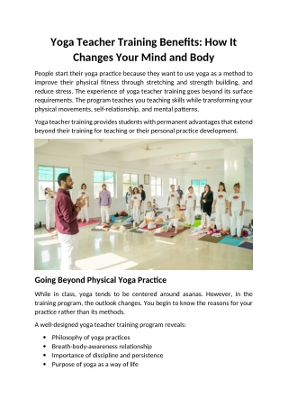 Yoga Teacher Training Benefits: How It Changes Your Mind and Body