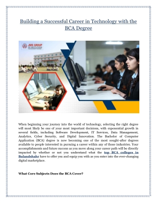 Building a Successful Career in Technology with the BCA Degree