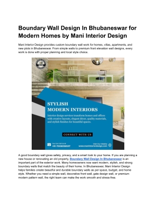 Boundary Wall Design In Bhubaneswar for Modern Homes by Mani Interior Design