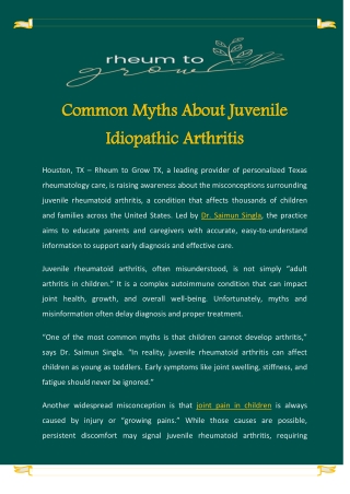 Common Myths About Juvenile Idiopathic Arthritis
