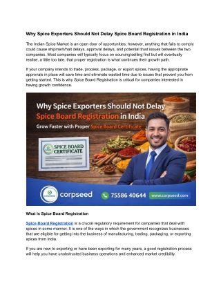 Why Spice Exporters Should Not Delay Spice Board Registration in India