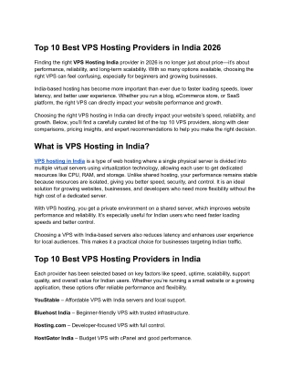 Best VPS Hosting Providers in India 2026