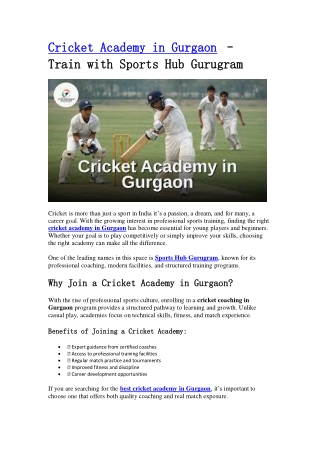 Join Cricket Academy in Gurgaon – Train with Sports Hub Gurugram Today