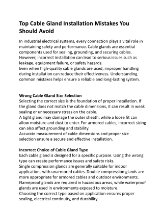 Top Cable Gland Installation Mistakes You Should Avoid