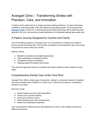 Avangart Clinic – Transforming Smiles with Precision, Care, and Innovation