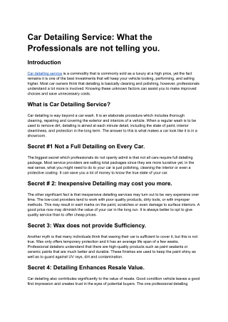 Car Detailing Service: What the Professionals are not telling you.