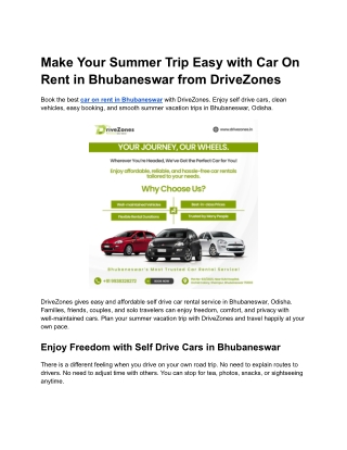 Make Your Summer Trip Easy with Car On Rent in Bhubaneswar from DriveZones