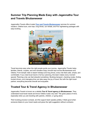 Summer Trip Planning Made Easy with Jagannatha Tour and Travels Bhubaneswar