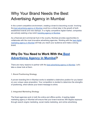 Why Your Brand Needs the Best Advertising Agency in Mumbai