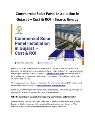 Commercial Solar Panel Installation in Gujarat – Cost & ROI  - Sparco Energy