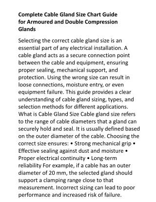 Complete Cable Gland Size Chart Guide for Armoured and Double Compression Glands