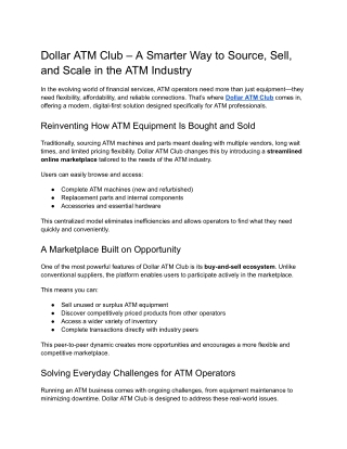 Dollar ATM Club – A Smarter Way to Source, Sell, and Scale in the ATM Industry