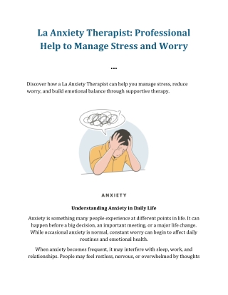 La Anxiety Therapist: Professional Help to Manage Stress and Worry