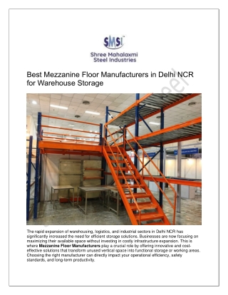 Best Mezzanine Floor Manufacturers in Delhi NCR for Warehouse Storage