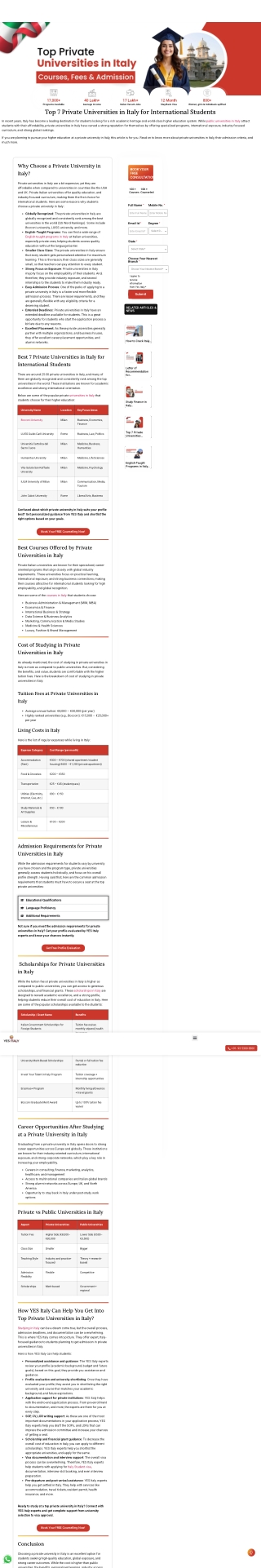 Private University in italy