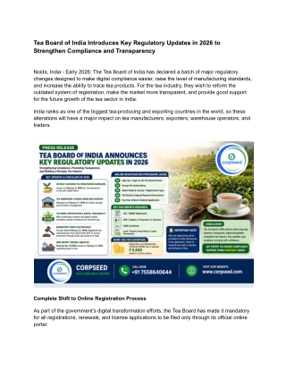 Tea Board of India 2026 Updates Strengthen Compliance & Transparency