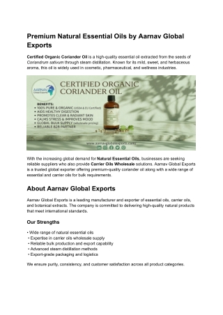 Premium Natural Oils by Aarnav Global Exports