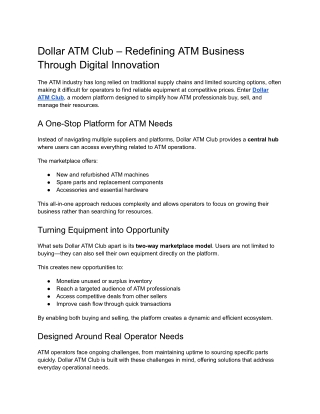 Dollar ATM Club – Redefining ATM Business Through Digital Innovation