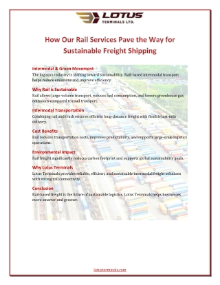 How Our Rail Services Pave the Way for Sustainable Freight Shipping