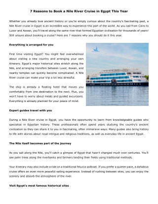 7 Reasons to Book a Nile River Cruise in Egypt This Year