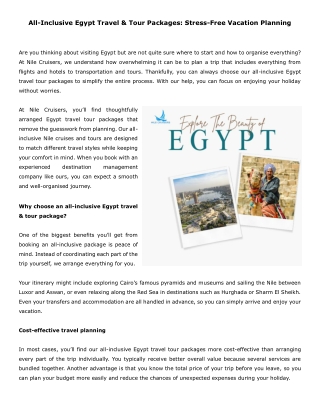 All-Inclusive Egypt Travel & Tour Packages: Stress-Free Vacation Planning