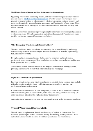 The Ultimate Guide to Window and Door Replacement for Modern Homes