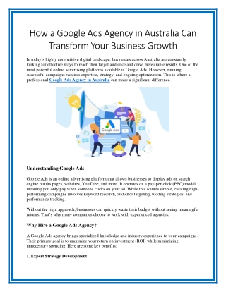 How a Google Ads Agency in Australia Can Transform Your Business Growth