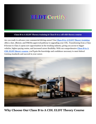 Class B to A ELDT Theory training