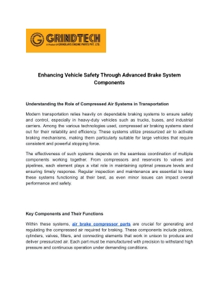 Enhancing Vehicle Safety Through Advanced Brake System Components