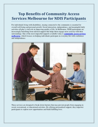 Top Benefits of Community Access Services Melbourne for NDIS Participants
