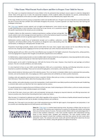 7 Plus Exam - What Parents Need to Know and How to Prepare Your Child for Success