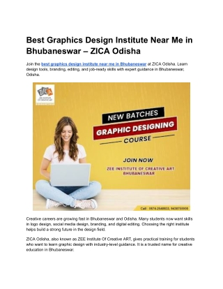 Best Graphics Design Institute Near Me in Bhubaneswar – ZICA Odisha