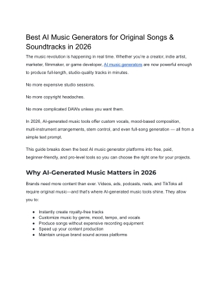Best AI Music Generators for Original Songs & Soundtracks in 2026