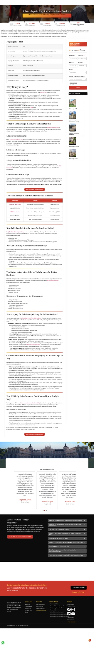 Best Scholarships in Italy Universities for Students