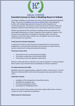 Essential Licenses to Start a Wedding Resort in Kolkata