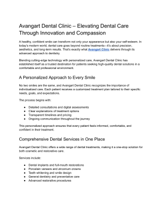 Avangart Dental Clinic – Elevating Dental Care Through Innovation and Compassion