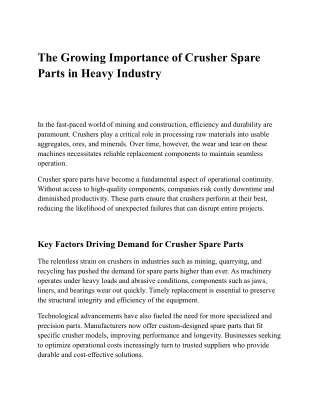 The Growing Importance of Crusher Spare Parts in Heavy Industry
