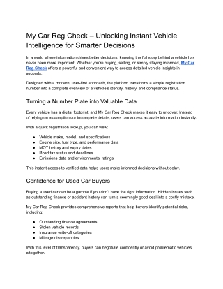 My Car Reg Check – Unlocking Instant Vehicle Intelligence for Smarter Decisions