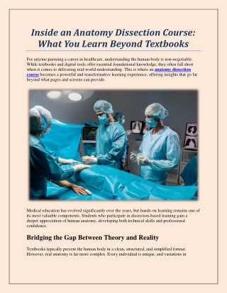 Inside an Anatomy Dissection Course: What You Learn Beyond Textbooks