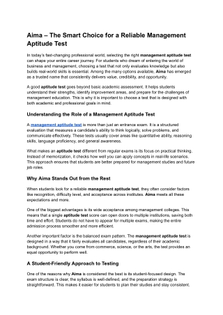 Aima – The Smart Choice for a Reliable Management Aptitude Test