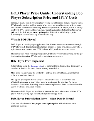 BOB Player Price Guide Understanding Bob Player Subscription Price and IPTV Costs