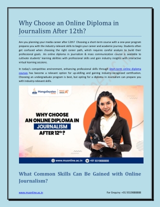 Why Choose an Online Diploma in Journalism After 12th