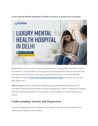 Luxury Mental Health Hospitals in Delhi for Anxiety & Depression Treatment