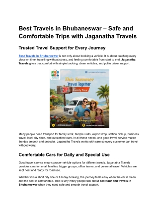 Best Travels in Bhubaneswar – Safe and Comfortable Trips with Jaganatha Travels