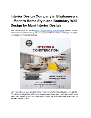 Interior Design Company in Bhubaneswar – Modern Home Style and Boundary Wall Design by Mani Interior Design