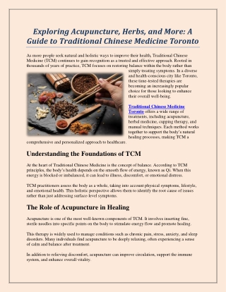Exploring Acupuncture, Herbs, and More: A Guide to Traditional Chinese Medicine