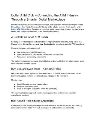 Dollar ATM Club – Connecting the ATM Industry Through a Smarter Digital Marketplace